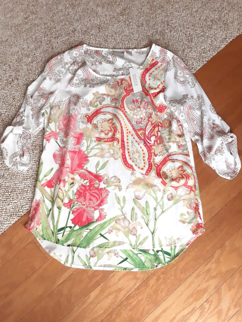 NWT Chico's Spring Medley Megan 3/4 Sleeve Coral Punch Top size 0